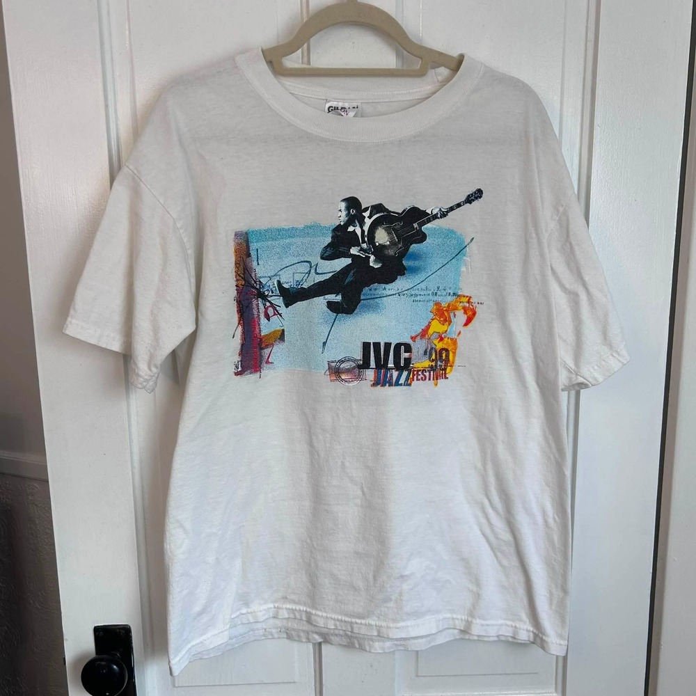 Gildan JVC Jazz Festival Shirt Mens L White Vintage 1999 Newport RI Graphic Tee